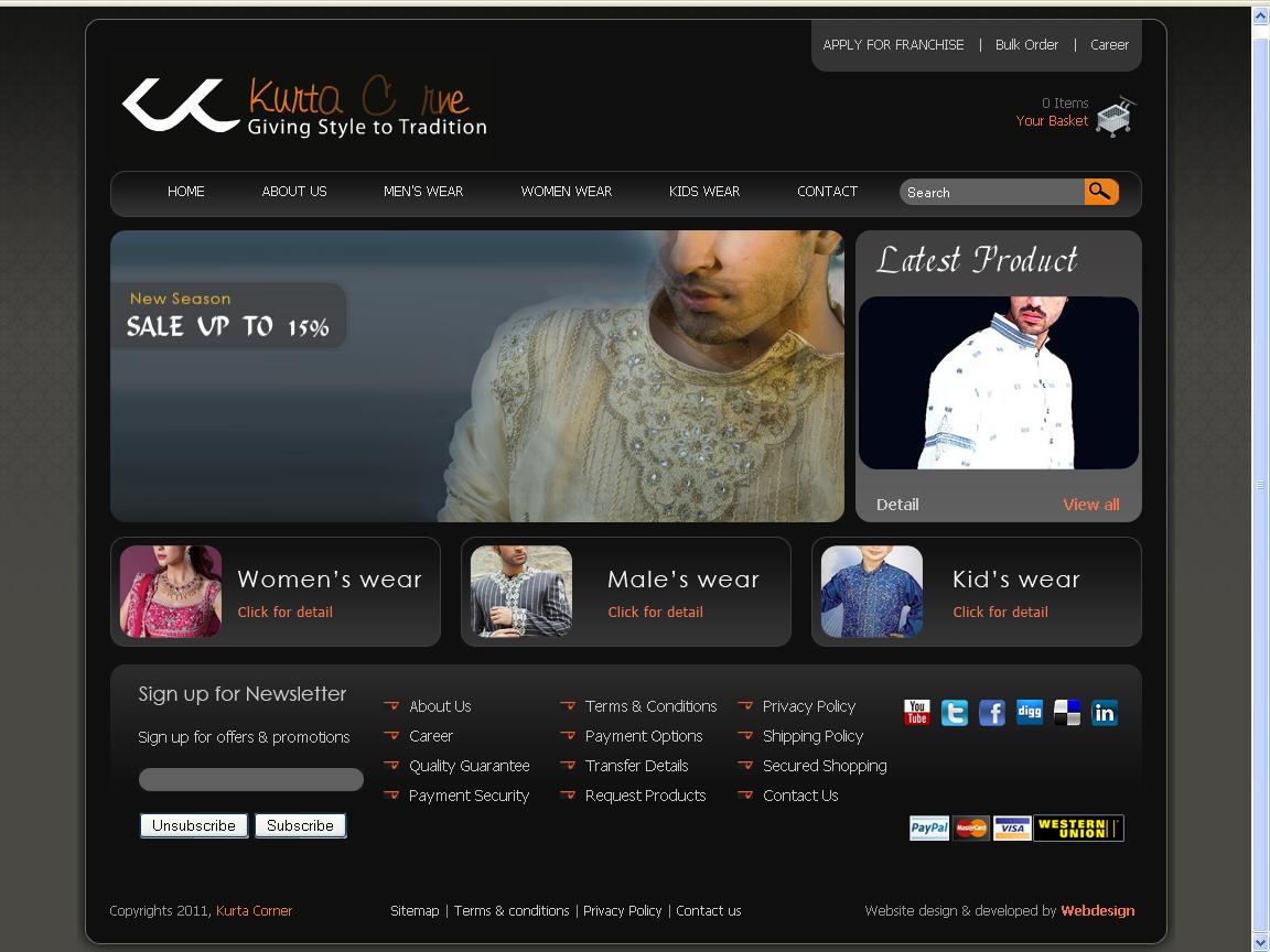 Kurta Corner Shop website Design by Hafizkhurram.com